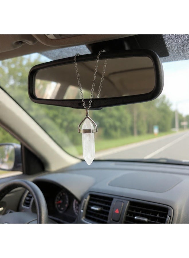 Natural White Quartz crystal Car Mirror Hanger, Decorative Pendant with Cord, Rearview Mirror Accessory - Image 3