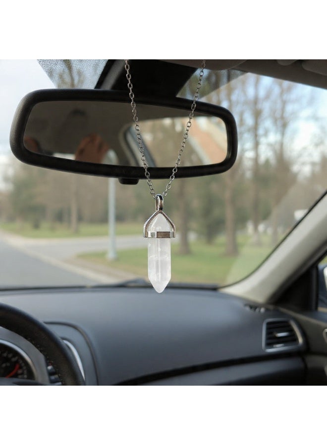 Natural White Quartz crystal Car Mirror Hanger, Decorative Pendant with Cord, Rearview Mirror Accessory - Image 2