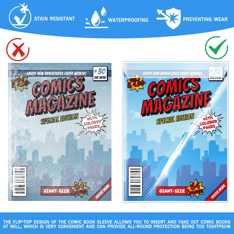 VOKOY 25 Sets Current Size Comic Book Bags and Boards, Reusable Transparent Comic Book Sleeves with Double-Sided White Cardboard Regular Comics Magazine Storage for Collector Small Business - Image 4