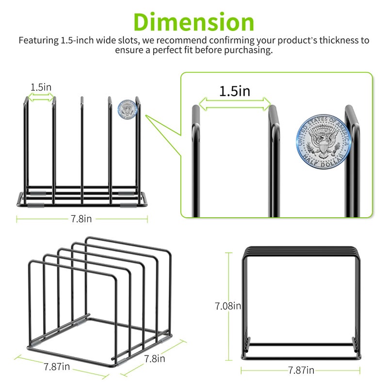 LAEMYFYRE Kitchen Organizer Rack - 4-Slot Heavy-Duty Holder for Cutting Boards,Cookware â€“ Rust-Resistant, Space-Saving Design with Non-Slip Feet for Countertop and Cabinet Storage (1 Pack) - Image 2