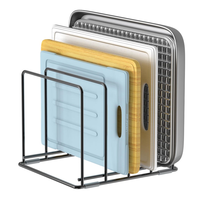LAEMYFYRE Kitchen Organizer Rack - 4-Slot Heavy-Duty Holder for Cutting Boards,Cookware â€“ Rust-Resistant, Space-Saving Design with Non-Slip Feet for Countertop and Cabinet Storage (1 Pack) - Image 1