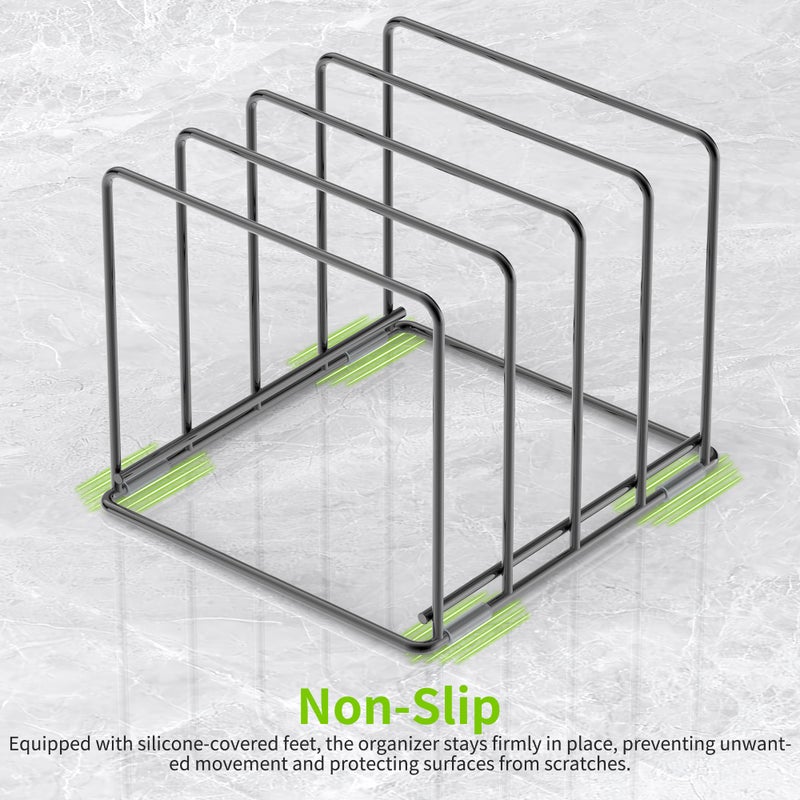 LAEMYFYRE Kitchen Organizer Rack - 4-Slot Heavy-Duty Holder for Cutting Boards,Cookware â€“ Rust-Resistant, Space-Saving Design with Non-Slip Feet for Countertop and Cabinet Storage (1 Pack) - Image 4