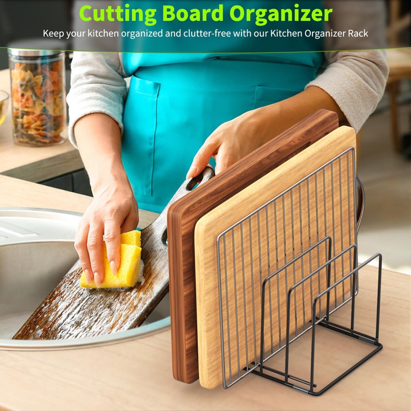 LAEMYFYRE Kitchen Organizer Rack - 4-Slot Heavy-Duty Holder for Cutting Boards,Cookware â€“ Rust-Resistant, Space-Saving Design with Non-Slip Feet for Countertop and Cabinet Storage (1 Pack) - Image 5