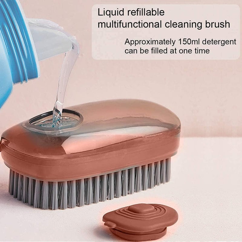 AUGEN AUGEN Laundry Brush, Automatic Liquid Addition Brush Household Multi-Functional Hydraulic Liquid Soap Dispenser Laundry Brush Soft Bristles Laundry Clothes and Shoes Scrubbing Brush (Red) - Image 2