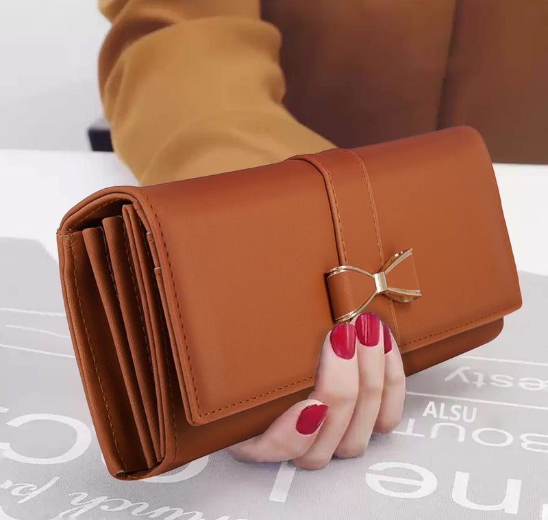ALSU Women's Hand Wallet Purse Clutch | Phone Pocket| Coin Pocket| Credit Card Slots| Zipper Pocket| Office use| Casual use| Faux Leather (Tan) - Image 4