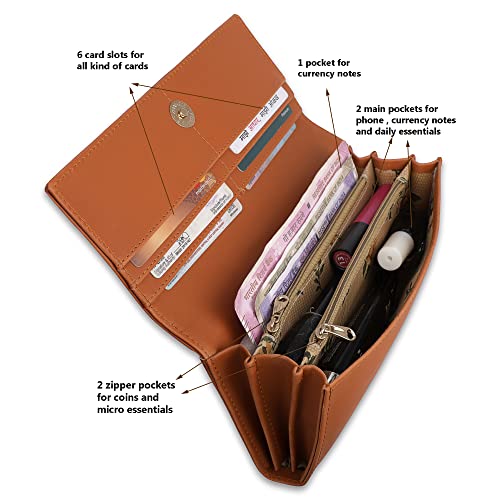 ALSU Women's Hand Wallet Purse Clutch | Phone Pocket| Coin Pocket| Credit Card Slots| Zipper Pocket| Office use| Casual use| Faux Leather (Tan) - Image 5