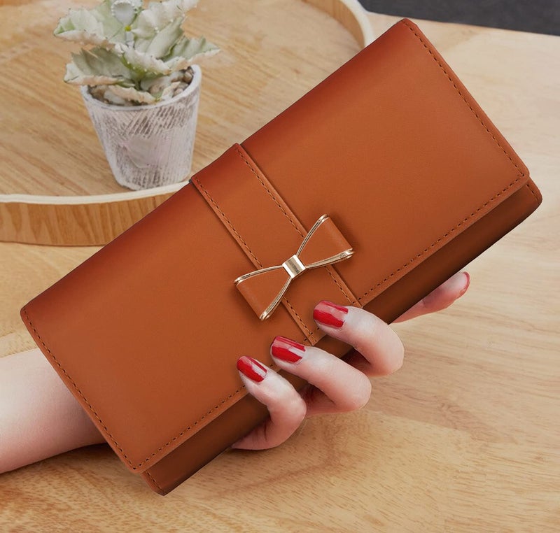 ALSU Women's Hand Wallet Purse Clutch | Phone Pocket| Coin Pocket| Credit Card Slots| Zipper Pocket| Office use| Casual use| Faux Leather (Tan) - Image 2
