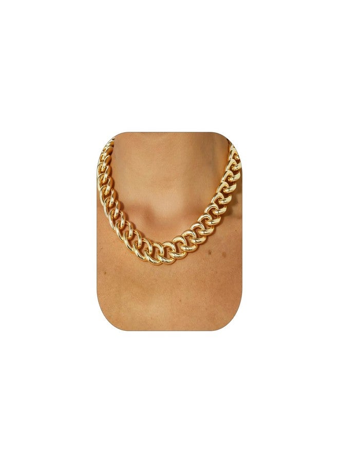 FOCALOOK Cuban Link Necklace, Dainty 14K Gold Plated Chunky Chain Necklaces, 16 mm Thick Big Gold Statement Necklace 20 Inch Chain - Image 1