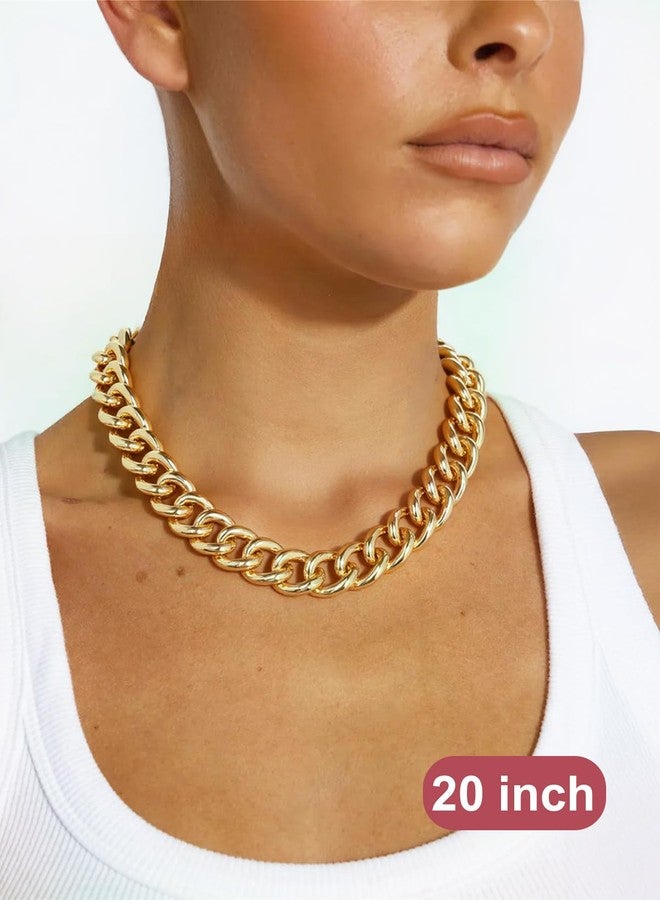 FOCALOOK Cuban Link Necklace, Dainty 14K Gold Plated Chunky Chain Necklaces, 16 mm Thick Big Gold Statement Necklace 20 Inch Chain - Image 2