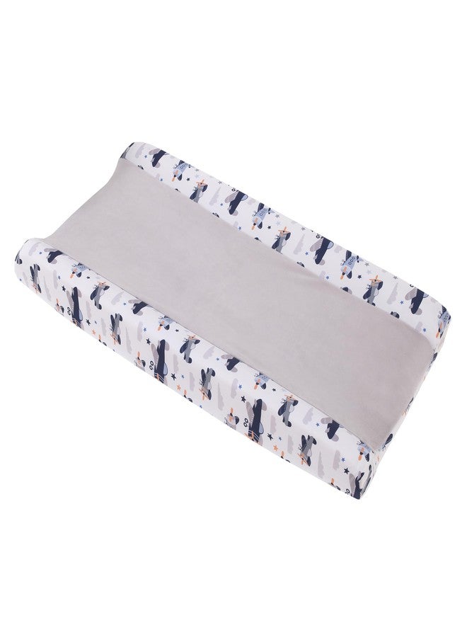 NoJo Little Love by NoJo Soar High Little One Gray, Navy, Light Blue, and White Airplanes Contoured Changing Pad Cover - Image 1