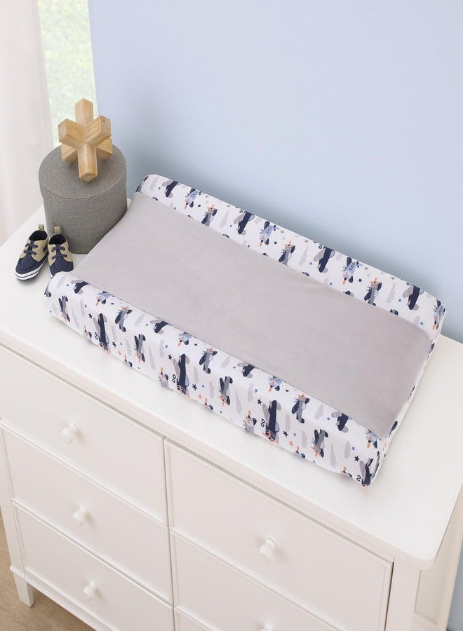 NoJo Little Love by NoJo Soar High Little One Gray, Navy, Light Blue, and White Airplanes Contoured Changing Pad Cover - Image 2