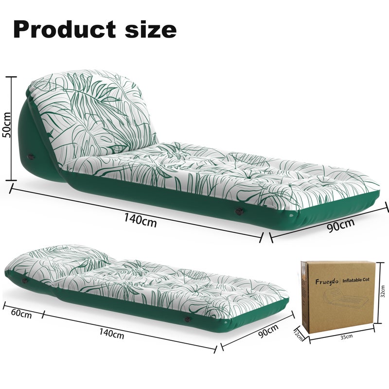 Frueydo Inflatable Camping Mattress with Adjustable Backrest - Inflatable cot for Travel Sleeping Inflatable Lounge Couch for Home & Outdoor Relaxing - Green - Image 2