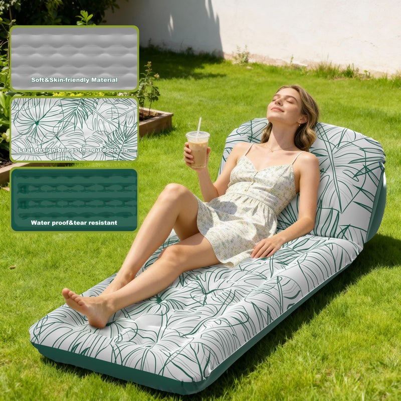 Frueydo Inflatable Camping Mattress with Adjustable Backrest - Inflatable cot for Travel Sleeping Inflatable Lounge Couch for Home & Outdoor Relaxing - Green - Image 3