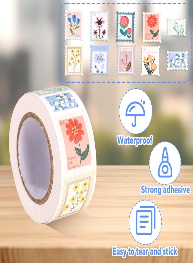 Sinbana 2 Rolls 1000 Pcs Flower Stamp Stickers for Kids, 10 Styles Colorful PVC Floral Postage Stamp Stickers for Kids Scrapbook Journal Planner Party Favors Gift Wrapping Crafts - Image 4
