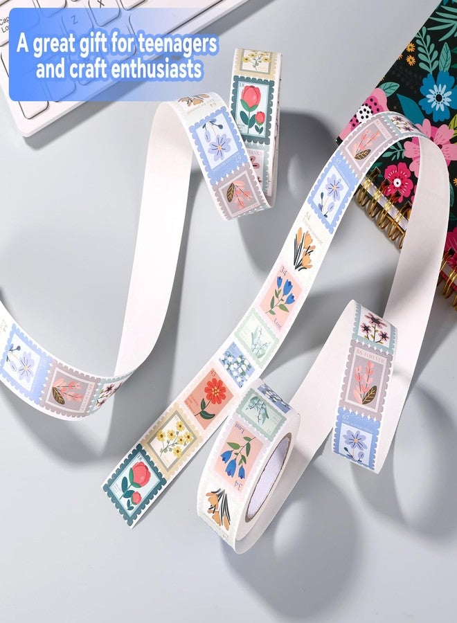 Sinbana 2 Rolls 1000 Pcs Flower Stamp Stickers for Kids, 10 Styles Colorful PVC Floral Postage Stamp Stickers for Kids Scrapbook Journal Planner Party Favors Gift Wrapping Crafts - Image 3