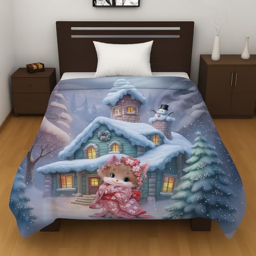 PRISCILLA 7D Printed Microfiber Kids Comforter Single Bed | Cotton Feel Lightweight Ultra Soft AC Blanket with Carry Bag | 150 GSM Baby Quilt/Duvet for All Season, 60x90 Inch (Kitty) - Image 2