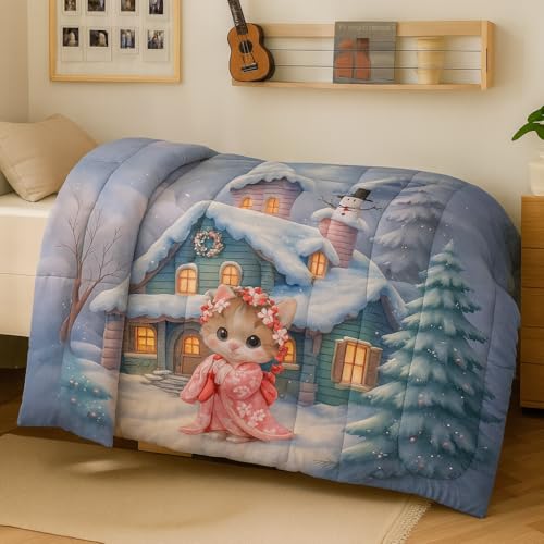 PRISCILLA 7D Printed Microfiber Kids Comforter Single Bed | Cotton Feel Lightweight Ultra Soft AC Blanket with Carry Bag | 150 GSM Baby Quilt/Duvet for All Season, 60x90 Inch (Kitty) - Image 4
