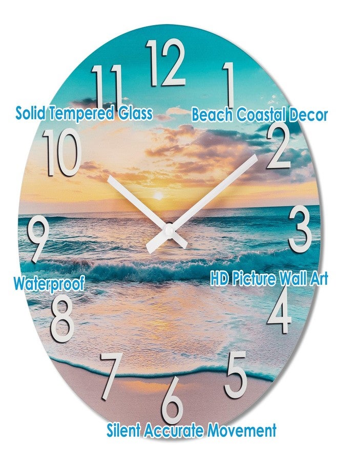 Alarllok Beach Outdoor Clock Waterproof -12" Silent Blue Ocean Coastal Decor Indoor Outdoor Wall Clock for Patio, Pool, Backyard, Bathroom, Beach House - Image 3