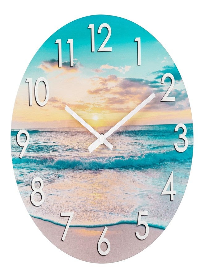 Alarllok Beach Outdoor Clock Waterproof -12" Silent Blue Ocean Coastal Decor Indoor Outdoor Wall Clock for Patio, Pool, Backyard, Bathroom, Beach House - Image 1