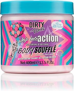 Dirty Works Whip Into Action Body Souffle 400ml Lightweight UltraMoisturizing Formula with Coconut Oil Shea Butter Vegan Collagen for Soft Glowing Skin - Image 1