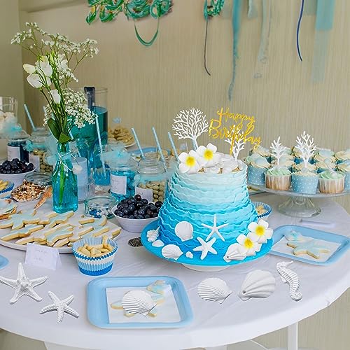 Morofme 21Pcs Seashells Cake Decorations Under the Sea Cake Topper Starfish Cupcake Decor Ocean Cupcake Topper Hawaii Flower Plumeria Cake Toppers for Summer Beach Theme Baby Shower Birthday Party - Image 5
