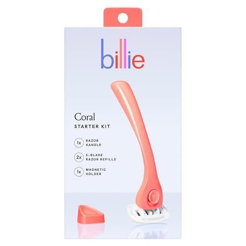 Billie Womens Razor Kit 1 Handle 2 Blade Refills Magnetic Holder Coral - Image 1