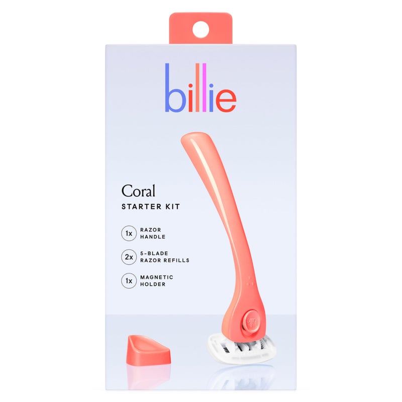 Billie Womens Razor Kit 1 Handle 2 Blade Refills Magnetic Holder Coral - Image 3