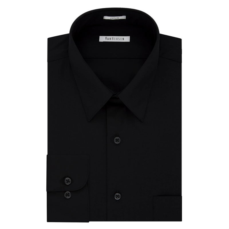 Van Heusen Men's Tall Fit Dress Shirts Poplin, Black, 17" Neck 35"-36" Sleeve (X-Large) - Image 3