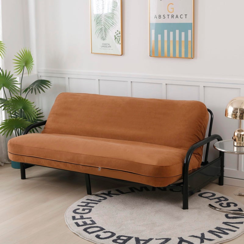 OctoRose Full Size 54x75x8inch 3 Side Zipper Classic Soft Micro Suede Futon CoverSlipcoverSofa Day Bed Mattress Cover Couch Protector Cover ONLY Caramel