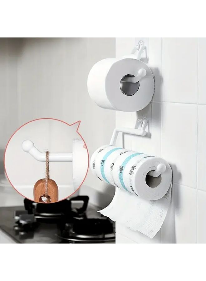 4 Season Universal No Drill Kitchen Paper Towel Holder White Toilet Roll Rack Plastic Wrap Storage Shelf Dishcloth Organizer Wall Mounted Bathroom Accessory Compact Space Saving Design Easy Installation Durable Construction Small Space Living Home Organizer - Image 4