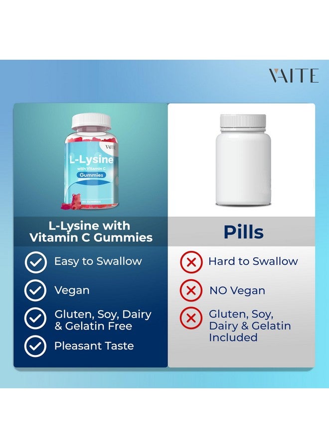 VAITE L-Lysine 800mg Gummies with Vitamin C - Supports Skin, Lip, Vegan, Gluten Free, 60 Chewable Lysine for Adults, Vitamins Tissue Health & Immune System, Amino Acid & Complex Supplements, Non-GMO - Image 5