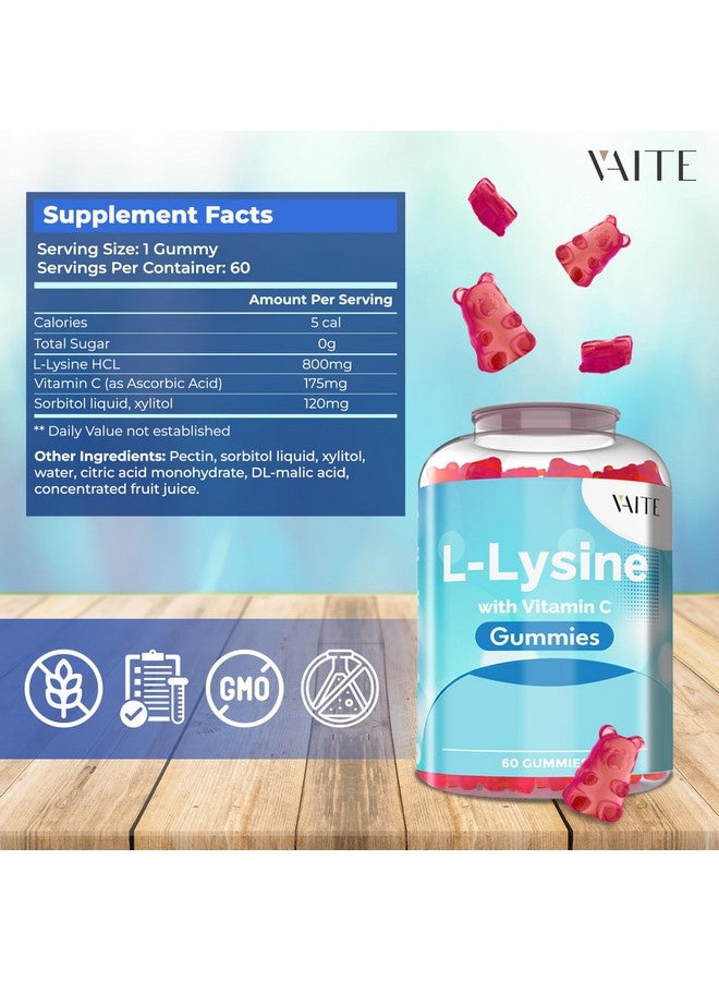 VAITE L-Lysine 800mg Gummies with Vitamin C - Supports Skin, Lip, Vegan, Gluten Free, 60 Chewable Lysine for Adults, Vitamins Tissue Health & Immune System, Amino Acid & Complex Supplements, Non-GMO - Image 3