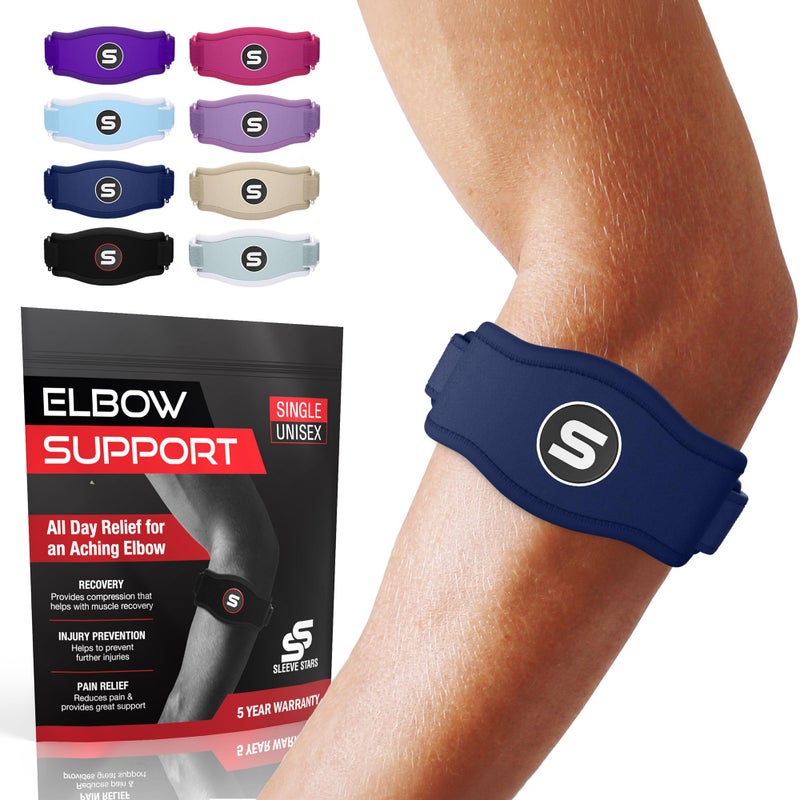 SS SLEEVE STARS Sleeve Stars Tennis Elbow Brace for Men Women Tendonitis Elbow Brace Strap Golfers Elbow Brace Counterforce Band for Tendon Pain Relief Support for Forearm w 3 Straps Fits 923 Single 1 Navy Blue One Size 