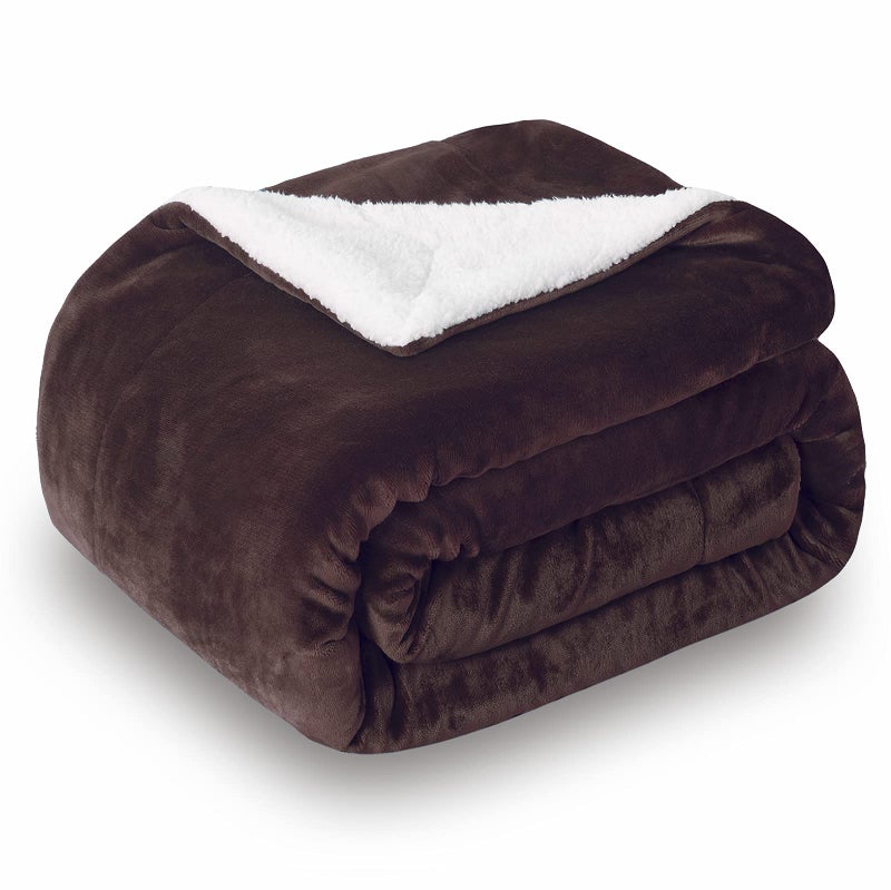 SOCHOW Sherpa Fleece Throw Blanket, Reversible Super Soft Luxurious Plush Blanket Throw Size, Brown, 50x60 inches - Image 1