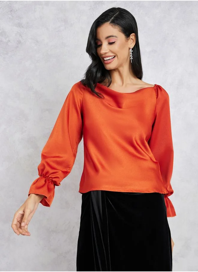 ستايلي Satin Wide Neck Long Sleeve Blouse