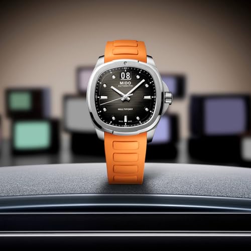 MIDO Multifort TV Big Date - Swiss Automatic Watch for Men - 40mm Case - Grey Dial - Orange Rubber Strap M0495261708100 - Image 3