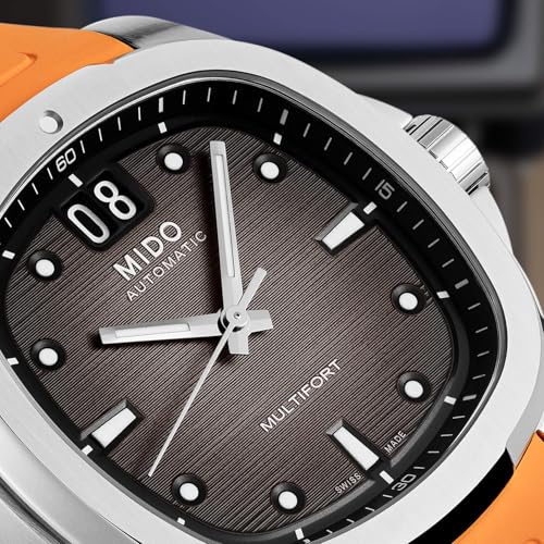 MIDO Multifort TV Big Date - Swiss Automatic Watch for Men - 40mm Case - Grey Dial - Orange Rubber Strap M0495261708100 - Image 4
