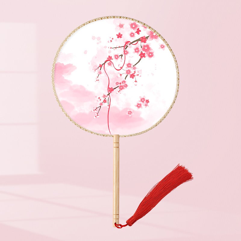 Semi-Transparent Round Fan Ancient Look Red (single-sided printing)