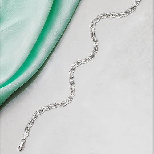 ZAVYA 925 Sterling Silver Braided Rhodium Plated Anklet (Single) | Gift for Women & Girls | With Certificate of Authenticity & 925 Hallmark - Image 3