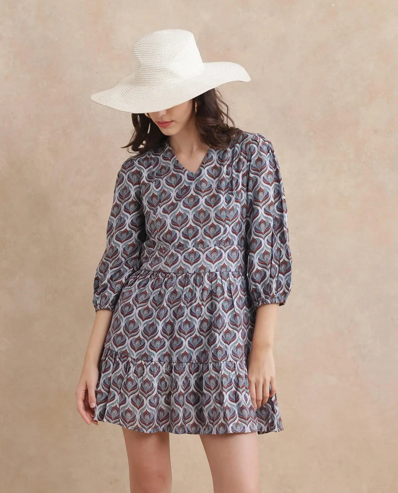 Rareism Women's Bishop Sleeves Mini Dress