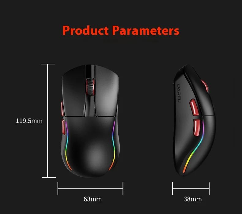 Dareu A950 Air Wireless Bluetooth Gaming Mouse Dual-Mode 30000 DPI 8K Lightweight, Black - Image 2