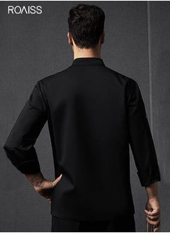 roaiss Fashionable Uniforms Spring Fall Kitchen Uniform Long Sleeve in Breathable Polyester Fabric, Chef Workwear Decent Tailoring  - Image 3