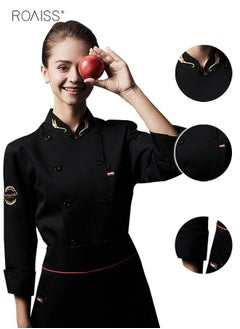 roaiss Fashionable Uniforms Spring Fall Kitchen Uniform Long Sleeve in Breathable Polyester Fabric, Chef Workwear Decent Tailoring  - Image 4