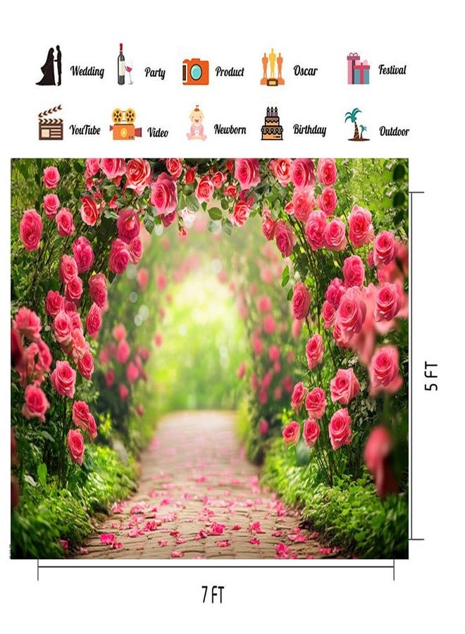 CHAIYA 7x5ft Valentine's Day Backdrop Romantic Red Rose Spring Photography Backdrop Floral Wall Background Girls Women Birthday Wedding Bridal Shower Party Decorations Banner CY374 - Image 5