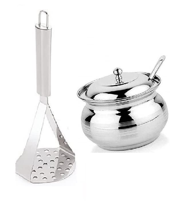 First Front Stainless Steel Potato Vegetable Masher with Ghee Pot Pack of 2 Multicolour - Image 1