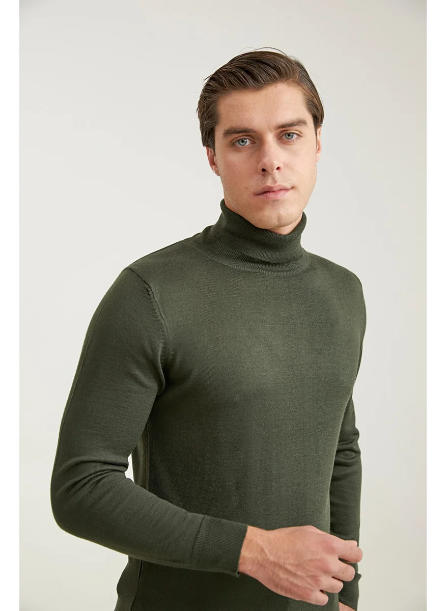 دي أس دامات Regular Fit Khaki Plain Knitted Sweater 9HF060632007D