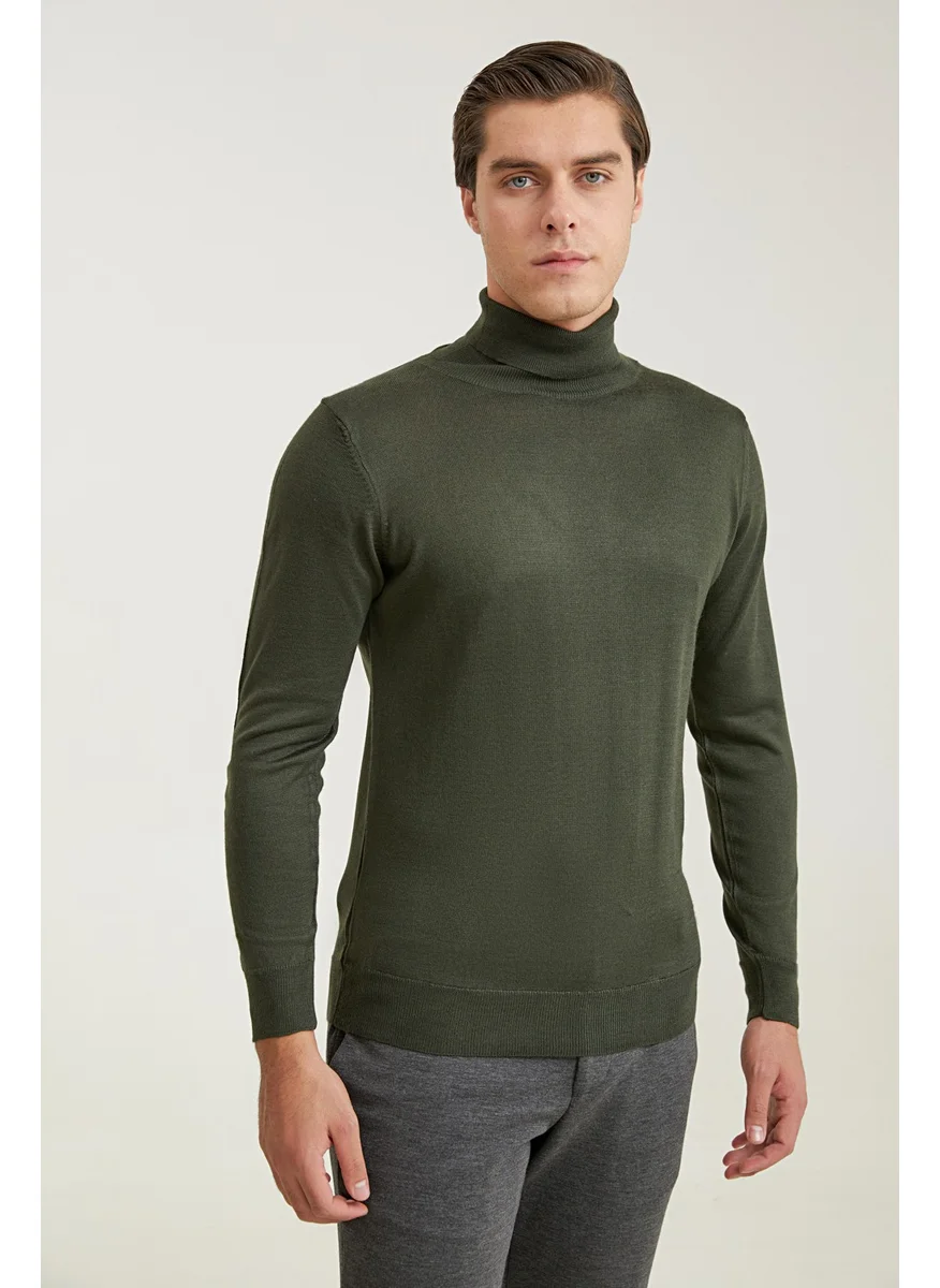دي أس دامات Regular Fit Khaki Plain Knitted Sweater 9HF060632007D