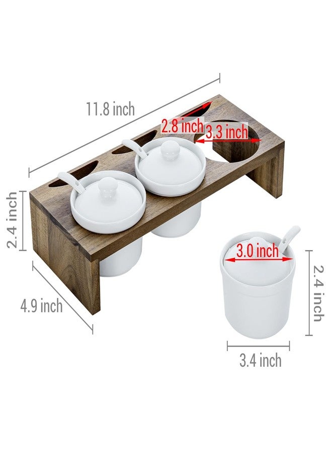 MyGift 10 Piece Condiment Pot Serving Set Includes Premium Acacia Solid Wood Raised Display Server Tray and 3 Ceramic Ramekin Dip Bowls with Lids and Spoons - Image 5