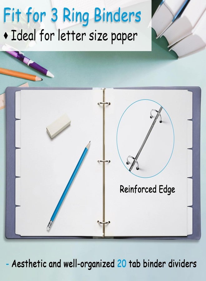 Coidea Binder Dividers for 3 Ring Binder, 1/5 Cut Tabs, Letter Size, Blank Write On Page Dividers with 5 Big Tabs for School Office Home, 4 Sets, 20 Dividers, White - Image 4