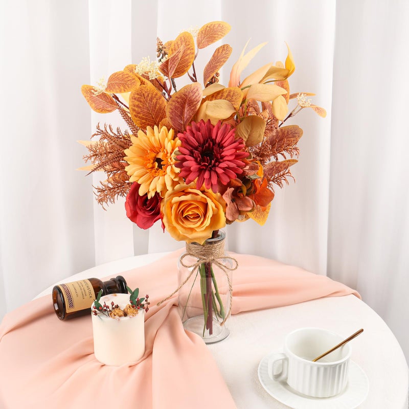 Pusuny Artificial Fall Flowers for Decoration, Fall Fake Flowers in Vase Faux Silk Flower Arrangements Room Office Wedding Home Decor Indoor Tables Centerpieces Autumn Flowers Decor (Fall Flowers) - Image 5